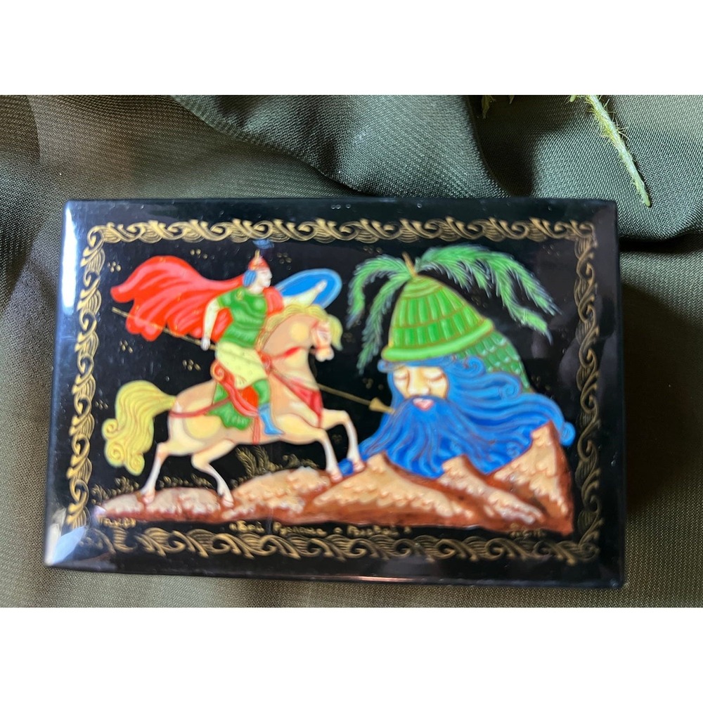Russian Hand Painted Lacquer Jewelry Box